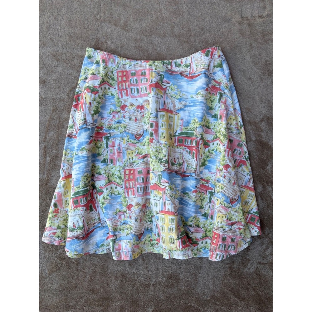 Hanna Andersson Womens Scenic Coastal Mediterranean Print A-Line Skirt Size 10